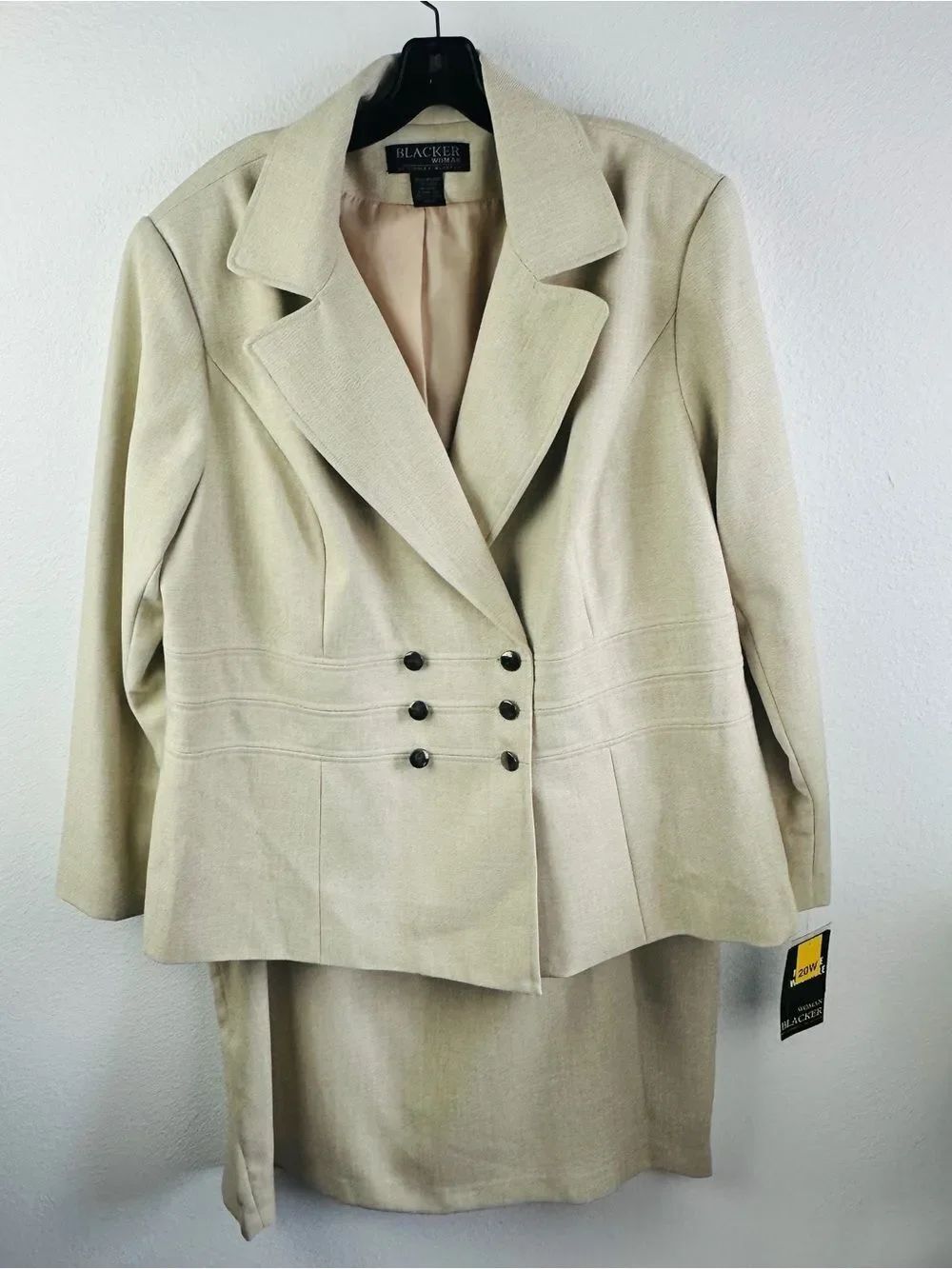 Stanley Blacker Woman Biege Double Breasted Skirt Suit Jacket Size 20 Skirt 22